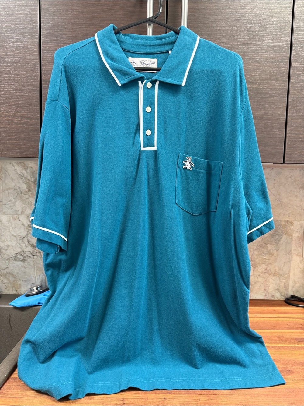 Original Penguin Men’s Teal Polo with White Contrast Piping